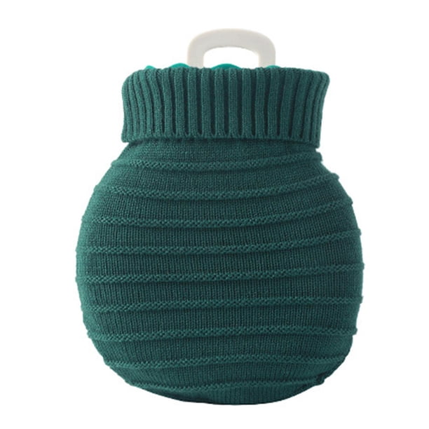 Bolsa de agua caliente de 245 ml, resistente al frío, alivia los dolores, bolsa de agua caliente de moda profesional con funda de punto para el invierno