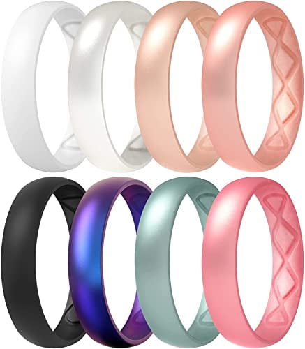 Silicone Rings Mens with Half Sizes 10mm Wide-2.5mm Thick Egnaro Inner Arc Ergonomic Breathable Design 7 Rings / 4 Rings / 1 Ring Rubber Wedding Bands 