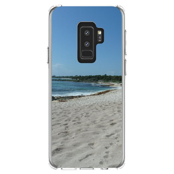 DistinctInk Clear Shockproof Hybrid Case for Samsung Galaxy S9  PLUS (6.2" Screen) - TPU Bumper, Acrylic Back, Tempered Glass Screen Protector - Beach Scene Akumal Mexico