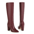 thumbnail image 6 of Women's Knee High Boots Pointed Toe Block Heel Over The Knee Boots Faux Leather Chunky Heel Dress Boots Elegant Fall Winter Shoes Wine 35, 6 of 9