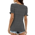 thumbnail image 5 of Htigea Women's Square Neckline Striped T-Shirts Smocked Cuffs Short Sleeve Tops Summer Casual Loose Fit Tees Black L, 5 of 5