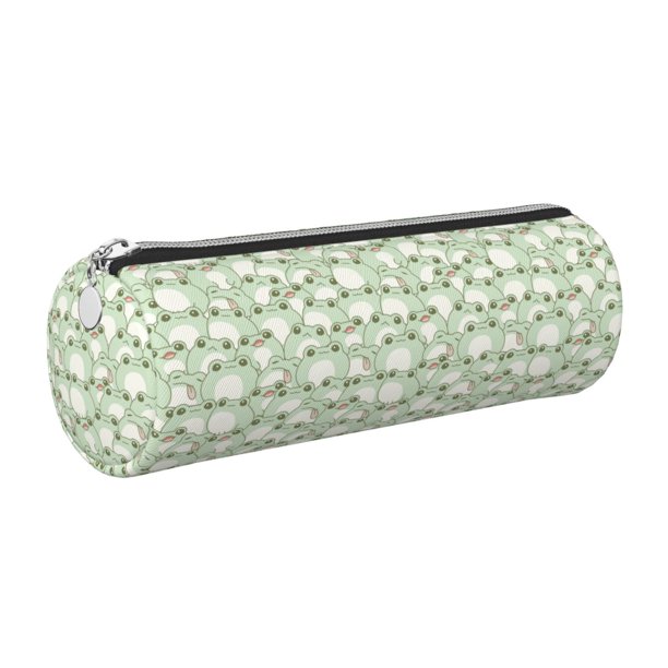 Easygdp Cute Frog para Estuche de Lápices Cilíndrico de Cuero con Cremallera, Organizador de Lápices de Cuero para Escuela, Oficina y Viajes