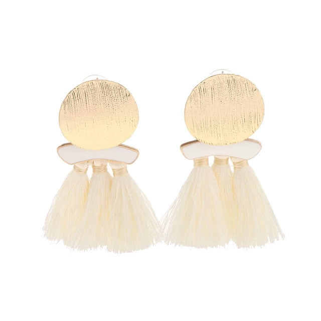 Pendientes de gota borla Bohemia perfecl de lana beige