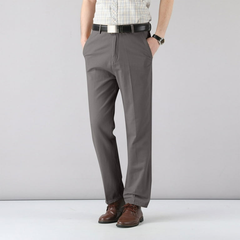 JUUYY Men's Solid Color Tapered Trousers Stylish Slim-Fit Business