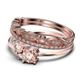 thumbnail image 4 of Unique 3 Stone Minimalist 1.55 Carat Round Cut Morganite Engagement Ring, Trilogy Ring, Wedding Ring in 925 Sterling Silver With 18k Rose Gold Plating, Trio Set, Matching Band, 4 of 4