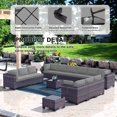 thumbnail image 4 of Kullavik 14-Piece Outdoor Rattan Sofa Set, Patio Furniture Wicker Sectional Couch with Coffee Table & Pillows, All-Weather PE Rattan Conversation Set for Garden, Poolside, Backyard,Grey, 4 of 6