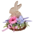 thumbnail image 1 of Letrero de madera de conejito de Pascua, adorno de escritorio con flores artificiales, centro de mesa para fiesta de primavera, bandeja escalonada, decoración del hogar, 1 of 8