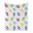 thumbnail image 1 of Colorful Soft Flannel Fleece Throw Blanket, Make up Cosmetics Theme Lipstick Colored Lips Kisses Seductive Feminine Art, Cozy Plush for Indoor and Outdoor Use, 60" x 80", Multicolor, by Ambesonne, 1 of 6