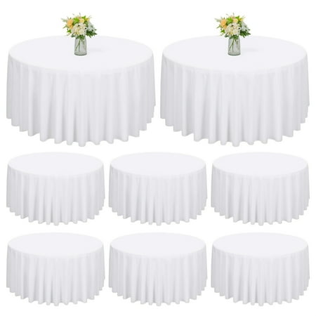 FortuneKey Trading 8-Pack Round Polyester Tablecloths 120 Inch - Machine-Washable Solid White Circular Table Covers for Weddings, Parties, Camping, Buffets & Dining Tables