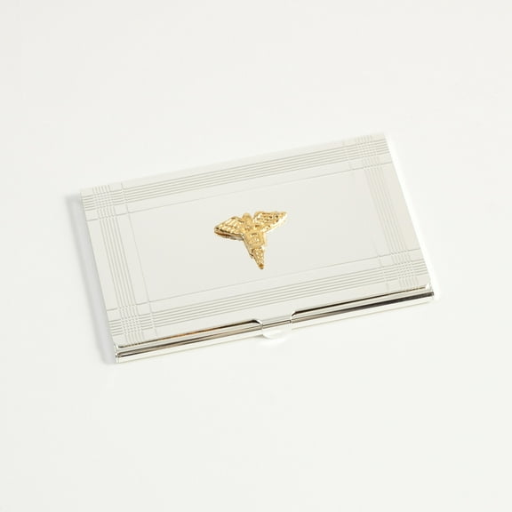 Silver Plated Business Card Case with Gold Plated "Dental" Emblem.