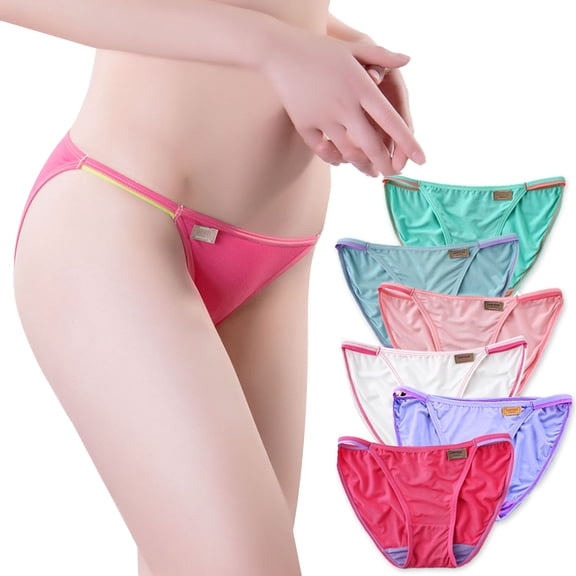 Buankoxy Women Sexy Silky String Bikini Panties Comfort Cheeky Underwear Briefs 6 Pack,Size 5