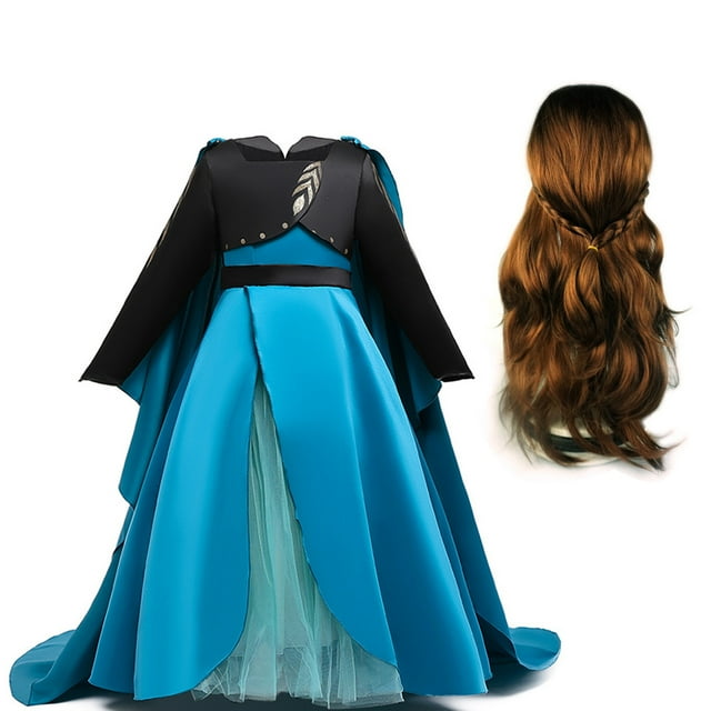 Kawell Princess Anna Costume for Girls Toddler Cosplay Dress Up with Cape Wig Birthday Christmas Party 3-10 T