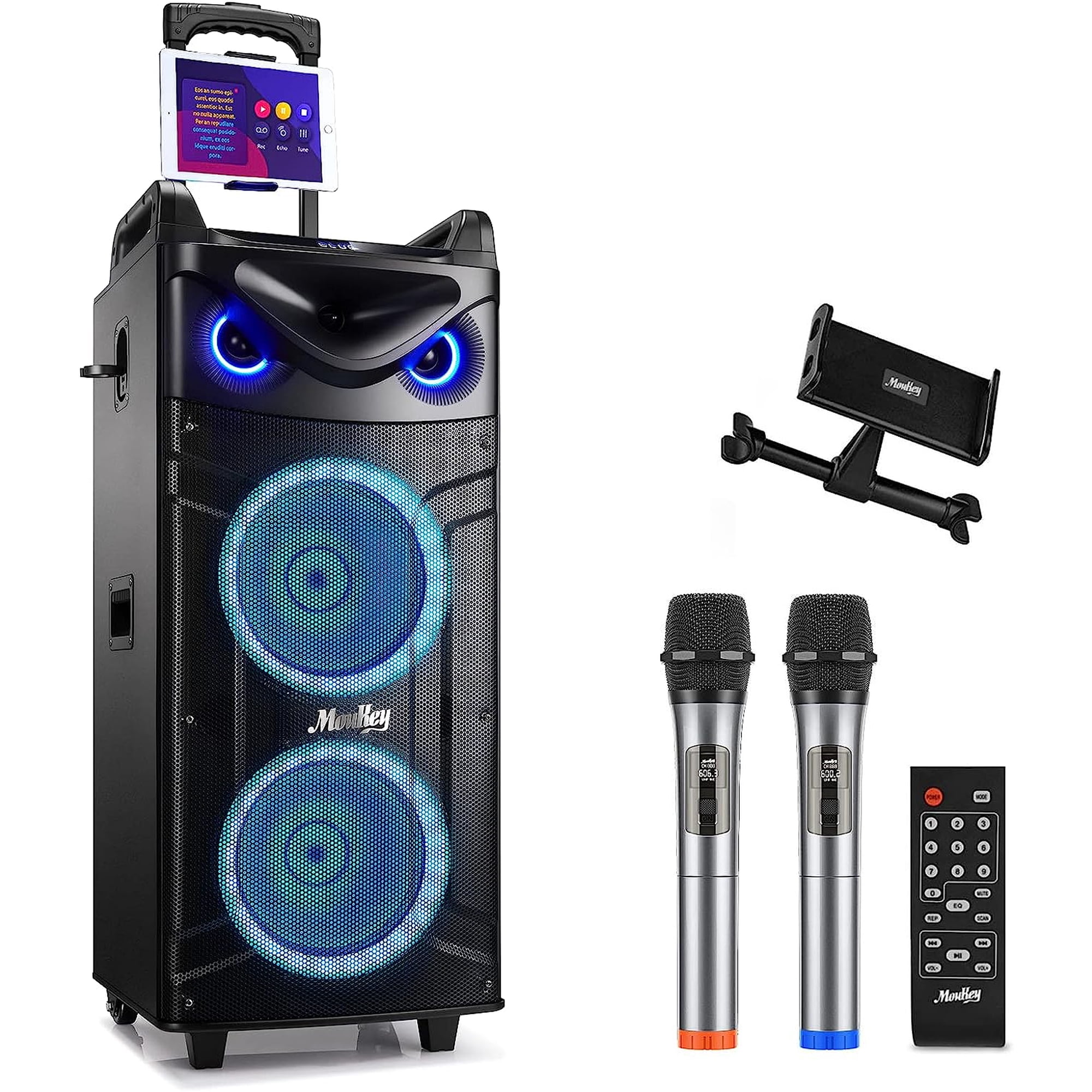 Machine Karaoké Portable Avec 2 Micros Sans Fil - Enceinte Lumineuse TWS Bluetooth USB TF FM