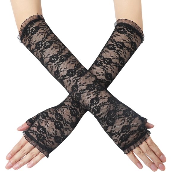 Fingerless Gloves for Women - Long Floral Lace Gloves Elbow Length Opera Party Wedding Flapper Accessories