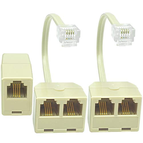 NECABLES (2+1Pack) 2pcs Phone Line Splitter 1 to 2 RJ11 6P4C 1 Male to