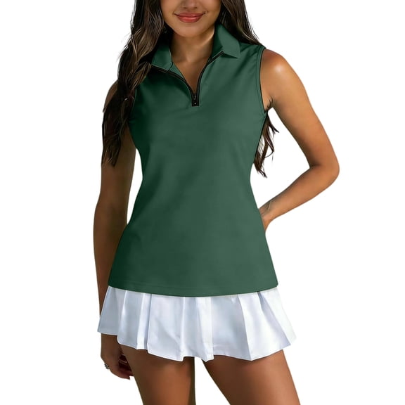 LoTiSee Women's Sleeveless Golf Shirt – Quick-Dry Collared Athletic Tank Top with Quarter Zip for Sports & Casual Wear