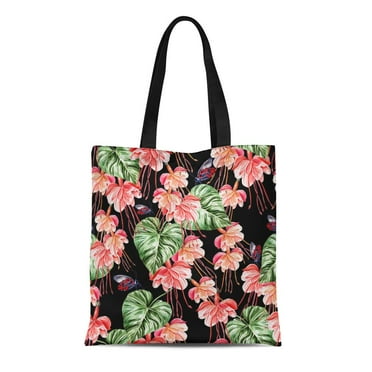 ASHLEIGH Canvas Tote Bag Beautiful Watercolor Tropical Jungle Floral Pattern Palm Leaves Durable Reusable Shopping Shoulder Grocery Bag