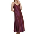 thumbnail image 2 of Defitshape Women's Satin Sleep Dress Deep V Neck Silk Nightgown Long Pajama Dresses Sexy Spaghetti Strap Sleeveless Chemises Tea Length Sleepwear Summer Lingries Purple Burgundy X-Large, 2 of 5