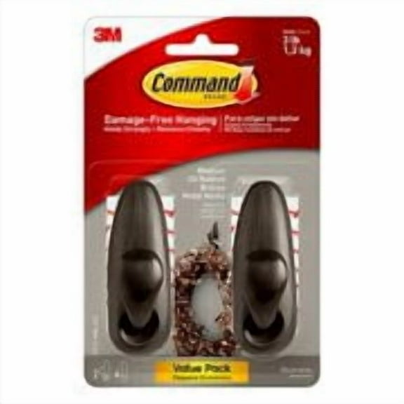 Command Medium Forever Classic Metal Hook Oil Rubbed Bronze 2 Hooks 4 Strips Decorate Damage Free