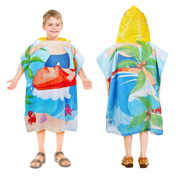 Tirrinia Child Cotton Hooded Poncho Towels Surfer Cartoon Changing Robe Swimmer Beach