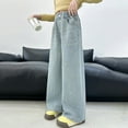 thumbnail image 6 of MKndvns Kids Girls Jeans Distressed Elastic Waist Baggy Denim Wide Leg Pants Trousers Daily Light Blue 13-14 Years, 6 of 9