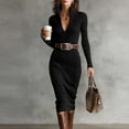 thumbnail image 2 of VEKDONE Sweater Dress for Women Slim Fit Half Turtleneck V-Neck Long Sleeve Knitted Midi Dress Fall Casual Jumper Dresses (Without Belt) Black M, 2 of 6