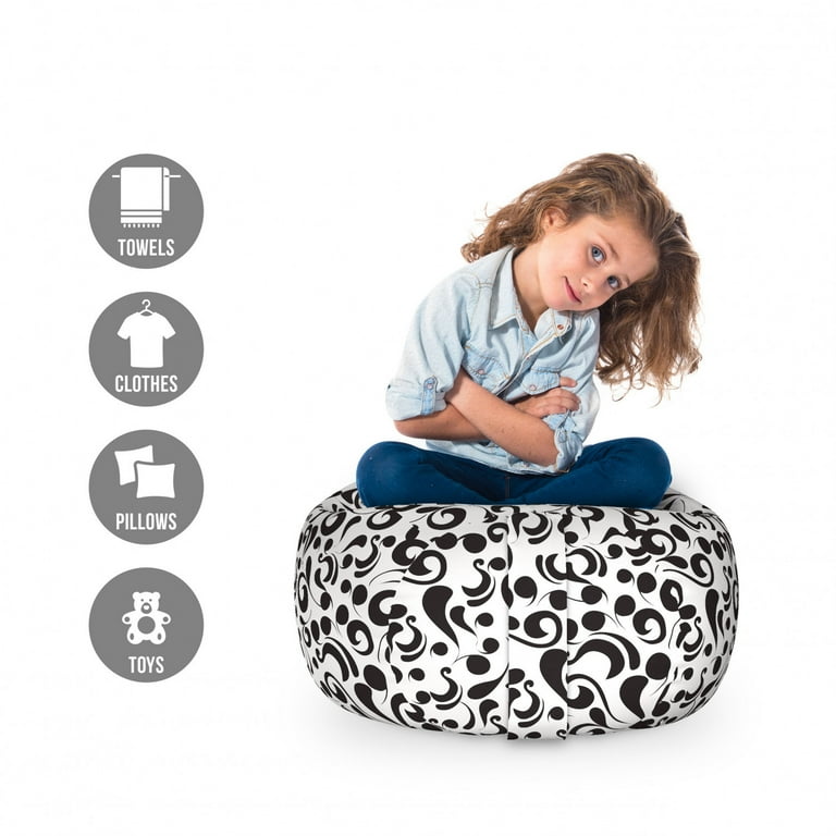 Black and White Storage Toy Bag Chair Curly Lines and Swirls