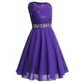 thumbnail image 3 of YiZYiF Big Little Girls Sequined Lace Chiffon Flower Girl Dress Tea Length Two Layers Princess Birthday Party Dress Purple 10, 3 of 5