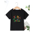 thumbnail image 1 of Camiseta para niña con estampado de letras coloridas "Primer día de clases" - Mezcla de algodón suave, lavable a máquina, cuello redondo, manga corta - Diseño de letras alegres | Tejido de punto sua, 1 of 6