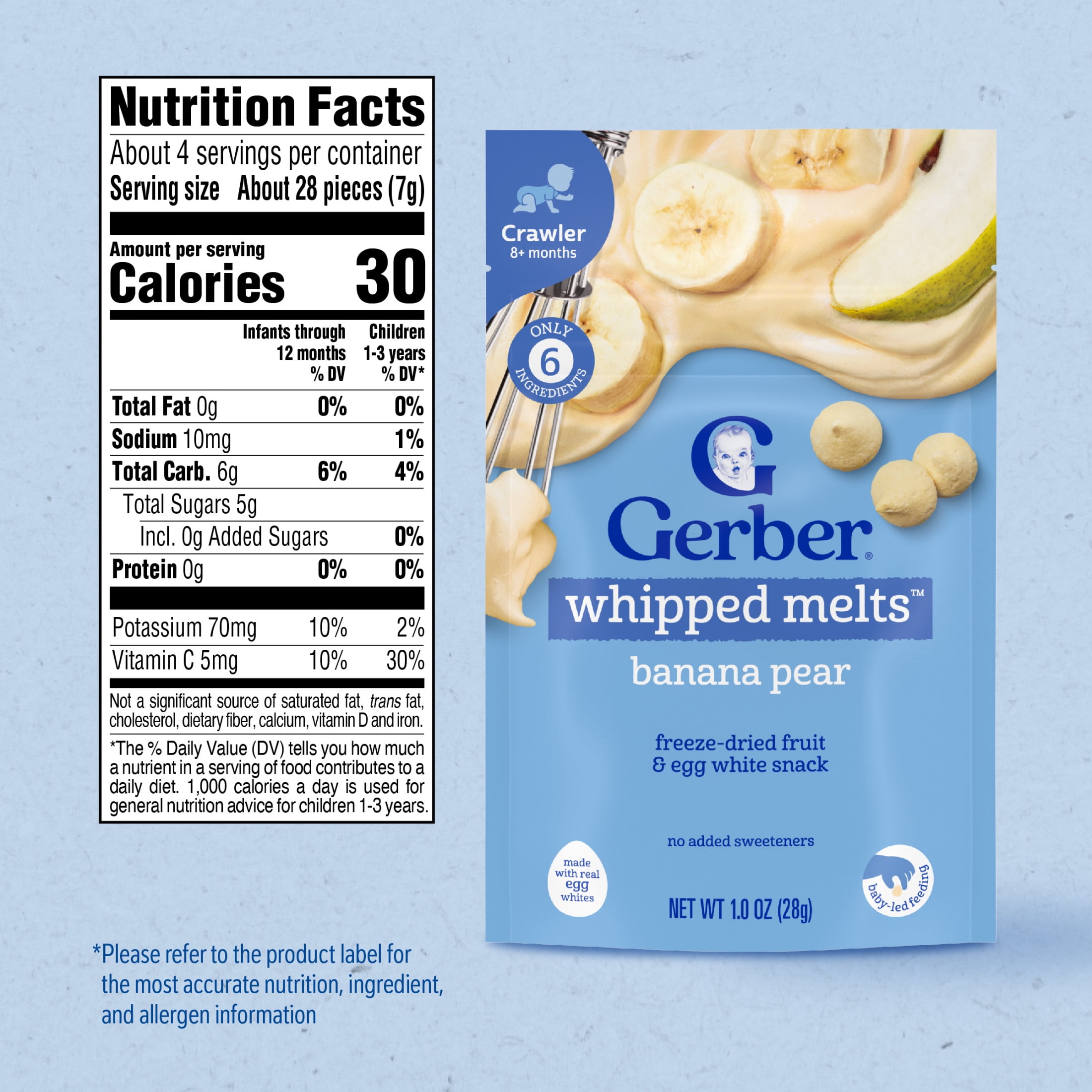 (12 pack) Gerber Natural Whipped Melts Baby Snacks Banana Pear, 0.85 oz Bag