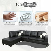 Sectional Couch for Living Room Furniture Sets, Black Faux Leather Sofa Couch L Shape Couch Living Room Sofa with Chaise 2 Piece Using for Living Room(Black,Facing Left Chaise)