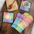 thumbnail image 5 of Colorful Watercolor Stripe Pattern Kitchen Oven Mitt and Pot Holder Sets 2 Pcs for Baking, Cooking and Grilling, Heat Resistant Up To 392 °F, 5 of 7