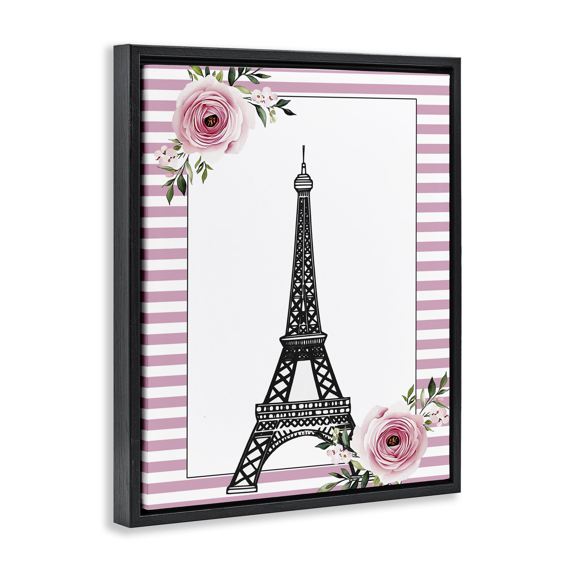 Parisian Tower & Roses Black Framed Floater Canvas Wall Art, design by Christine Simpson Art