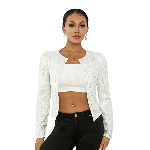 xiaxaixu Women Jacket, Long Sleeve Open Front Sequined Fall Ladies Cardigan for Club Party