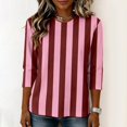 thumbnail image 4 of JULMCOMO Shirts for Women Vertical Striped 3/4 Sleeve Crew Neck Trendy Loose Fit T Shirts Color Block Comfy Summer Tops Hot Pink XL, 4 of 6