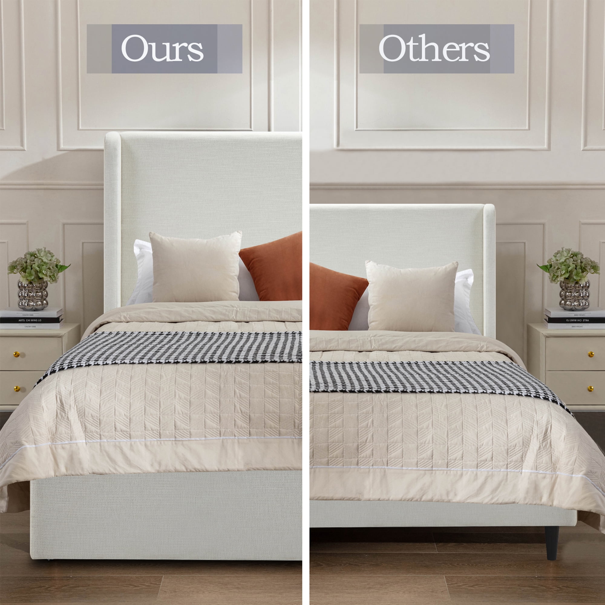 Miniyam King Size Wingback Bed with 54" High Upholstered Headboard for Adult, Ivory