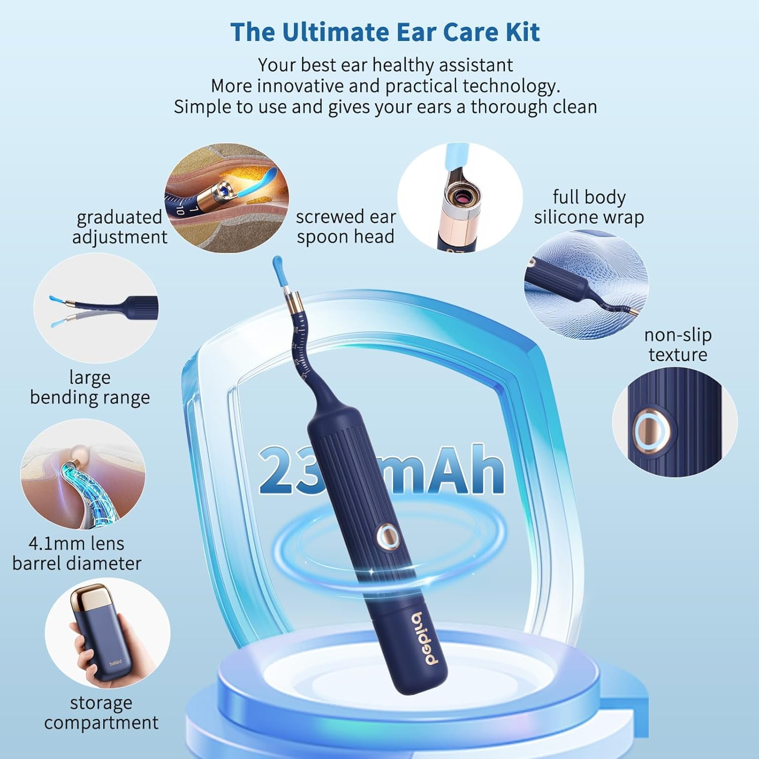 Ear Wax Removal Tool Camera with Wireless WiFi,Ear Wax Removal Tool with Flexible Visual 1080P Light Otoscope,Ear Cleaner with Painless Tweezers/Spade/Spoon/Pick,Ear Wax Removal Kit for Family
