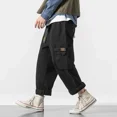thumbnail image 5 of Pantalones cargo para hombre, rectos, negros, anchos, de alta calidad, estilo callejero, Y2k, informales, vintage, largos, estilo emo, Harajuku, 5 of 5