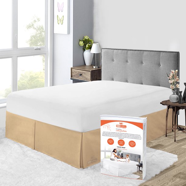 SGI Bedding 14" Drop Queen Size Taupe Solid Bed Skirt Split Corner Pleated Microfiber