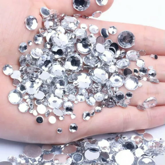 EOEMY 1300Pcs Mixed Size 3mm-10mm Acrylic Round Diamond Flatback Rhinestone Gems-Clear