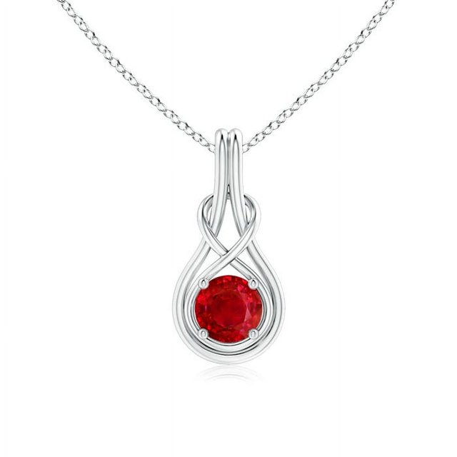Angara Collier en Rubis Naturel - Pendentif Nœud Infini Solitaire en Rubis Rond 1 ct en Or Blanc 14K pour Femmes