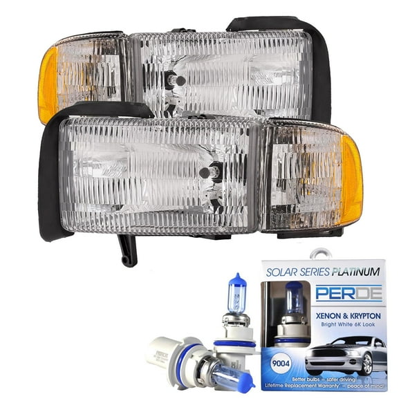 HEADLIGHTSDEPOT Halogen Headlights Compatible with Dodge Ram 1500 2500 3500 Includes Left Driver and Right Passenger Side Headlamps