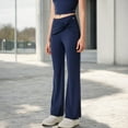 thumbnail image 3 of Women's High-Waisted Flare Pants with Twist Knot Detail - X Large, Navy, 3 of 7