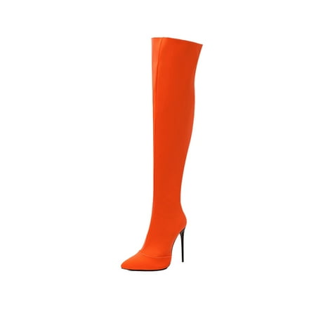 

UKAP Ladies Casual Winter Shoes Party High Heels Formal Pull On Orange Red 5.5