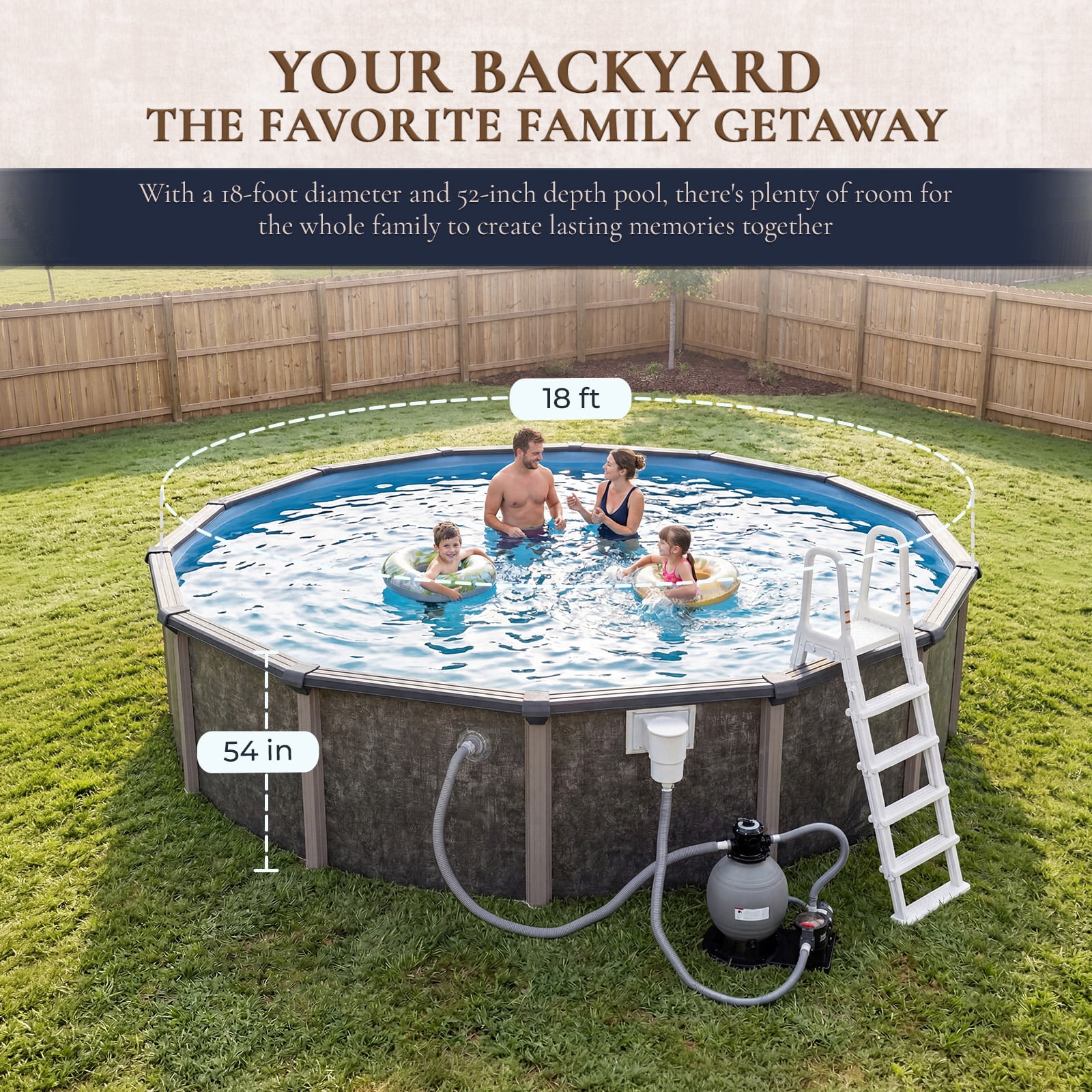 Blue Wave Riviera 18-ft Round 54-in Deep 8-in Top Rail Metal Wall Swimming Pool Package