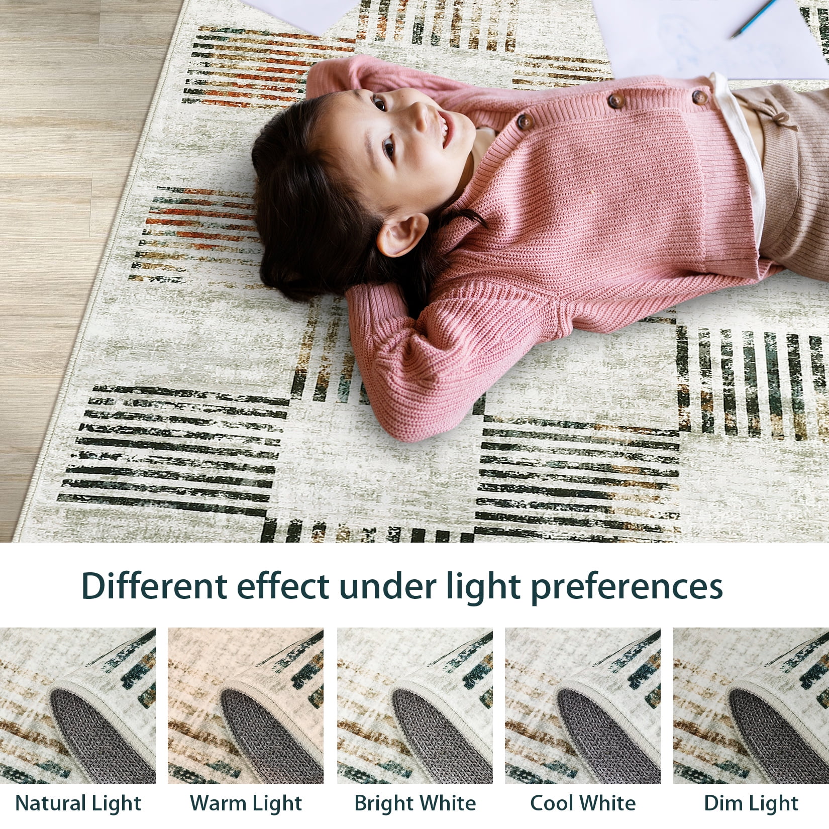 Garvee 9x12 Area Rug Modern Plaid Checkered Rug, Washable Rugs Soft Neutral Indoor Carpet Solid Rug Non Slip Low Pile Rug for Living Room Bedroom Dining Room Office, Beige