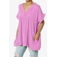 TheMogan Women's Casual Loose Short Sleeve V Neck Cotton Gauze Babydoll Shirt Blouse Top Tunic