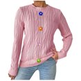 thumbnail image 2 of Suéter de cuello redondo para mujer, suéter liso holgado de invierno, suéter de cuello redondo de manga larga, tops de poliéster para mujer, 2 of 5