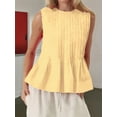 thumbnail image 4 of Womens Summer Pleated Peplum Sleeveless Blouse Tank Tops Round Neck Y2K Babydoll Blouse Shirt Yellow XL, 4 of 7