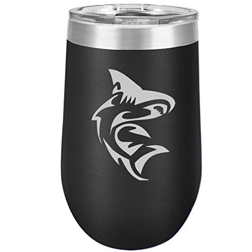SHARK WEEK Black IN A SCHOOL OF FISH BE A SHARK Stainless Steel Insulated 12oz Wine Cup With Lid 